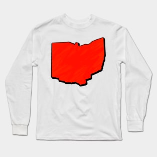 Bright Red Ohio Outline Long Sleeve T-Shirt